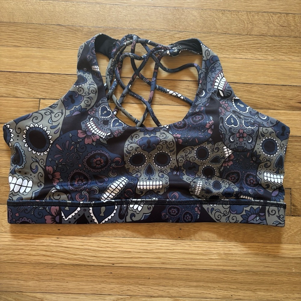 CVG Constantly Varied Gear Women's Large Sports Bra Skeleton Skulls Strappy Gym
